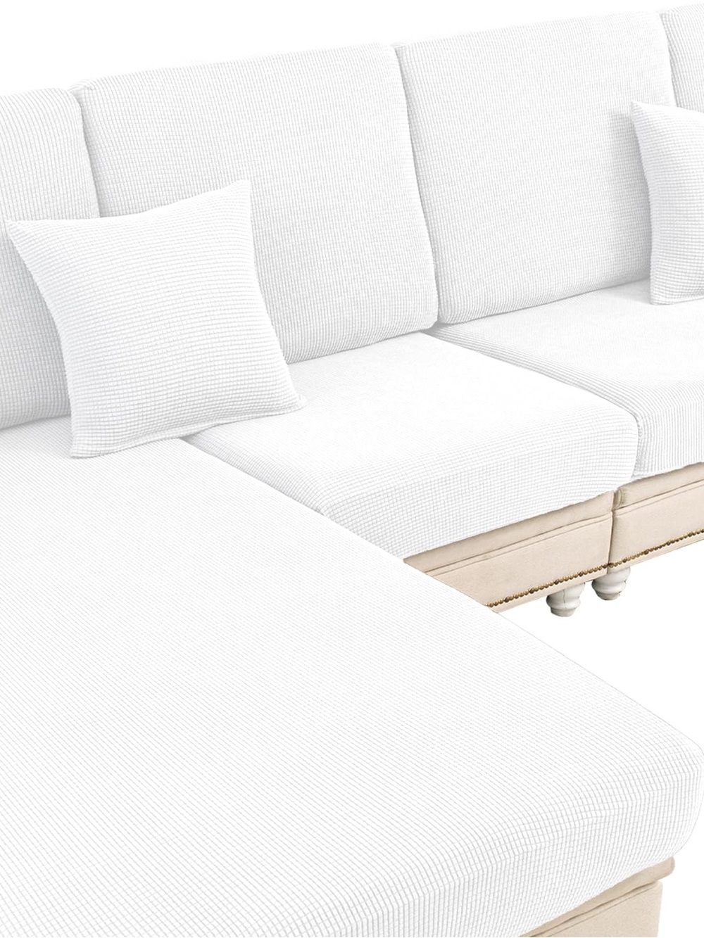 White Sectional Slipcover Set with Throw Pillow